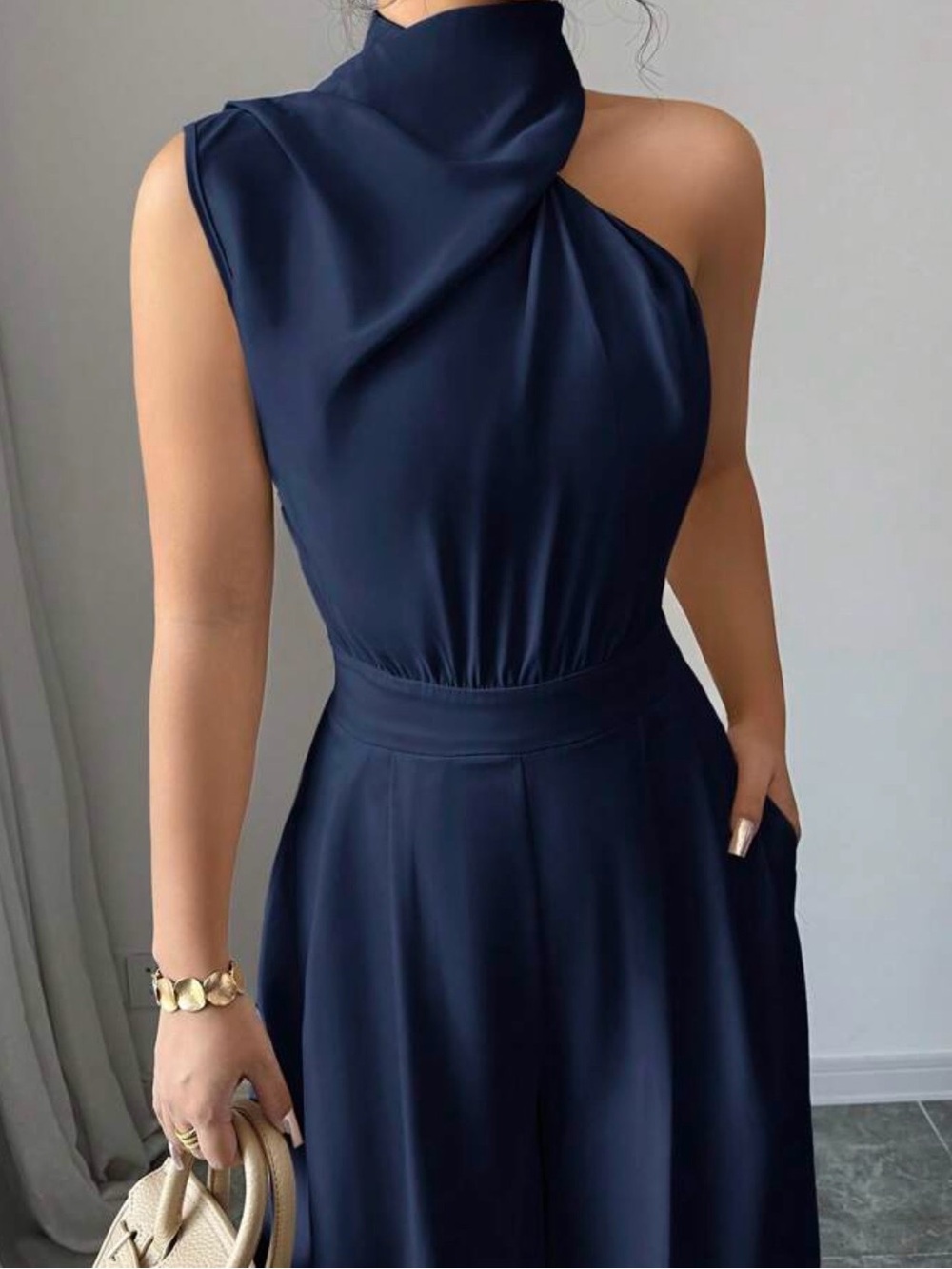 SHEIN Navy Twisted-Halter Wide-Leg Jumpsuit - Picture 3 of 6
